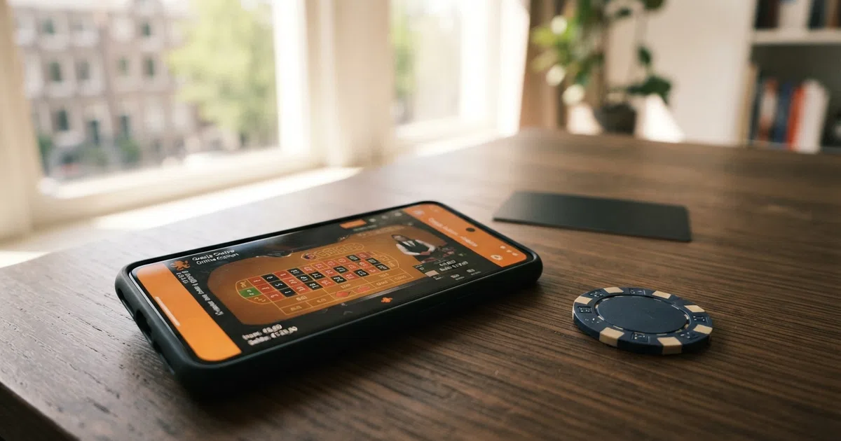 Een Nederlandse spelerspaspoort of identiteitskaart naast een smartphonescherm met een casinowebsite in het Nederlands, met het Cruks-logo vaag zichtbaar op de achtergrond