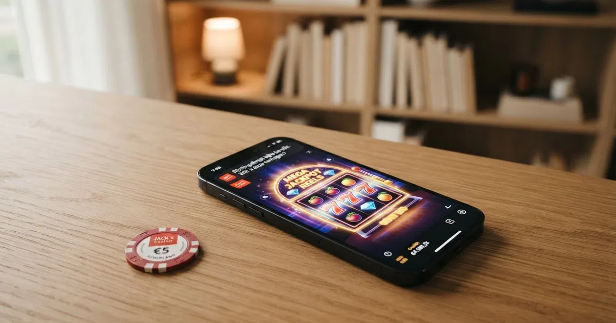 Een smartphone met een Nederlands online casino en een melding over een stortingslimiet en een contactmoment.