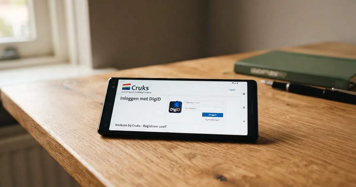 Een computerscherm met de Cruks-registratiepagina en het DigiD-inlogscherm
