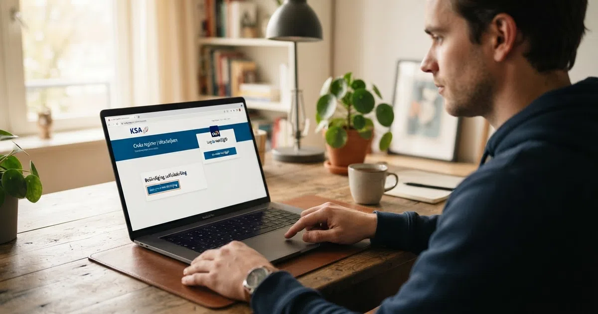 Een computerscherm met de Cruks-website en een DigiD-inlogscherm, met een muiscursor bij de knop voor uitschrijving