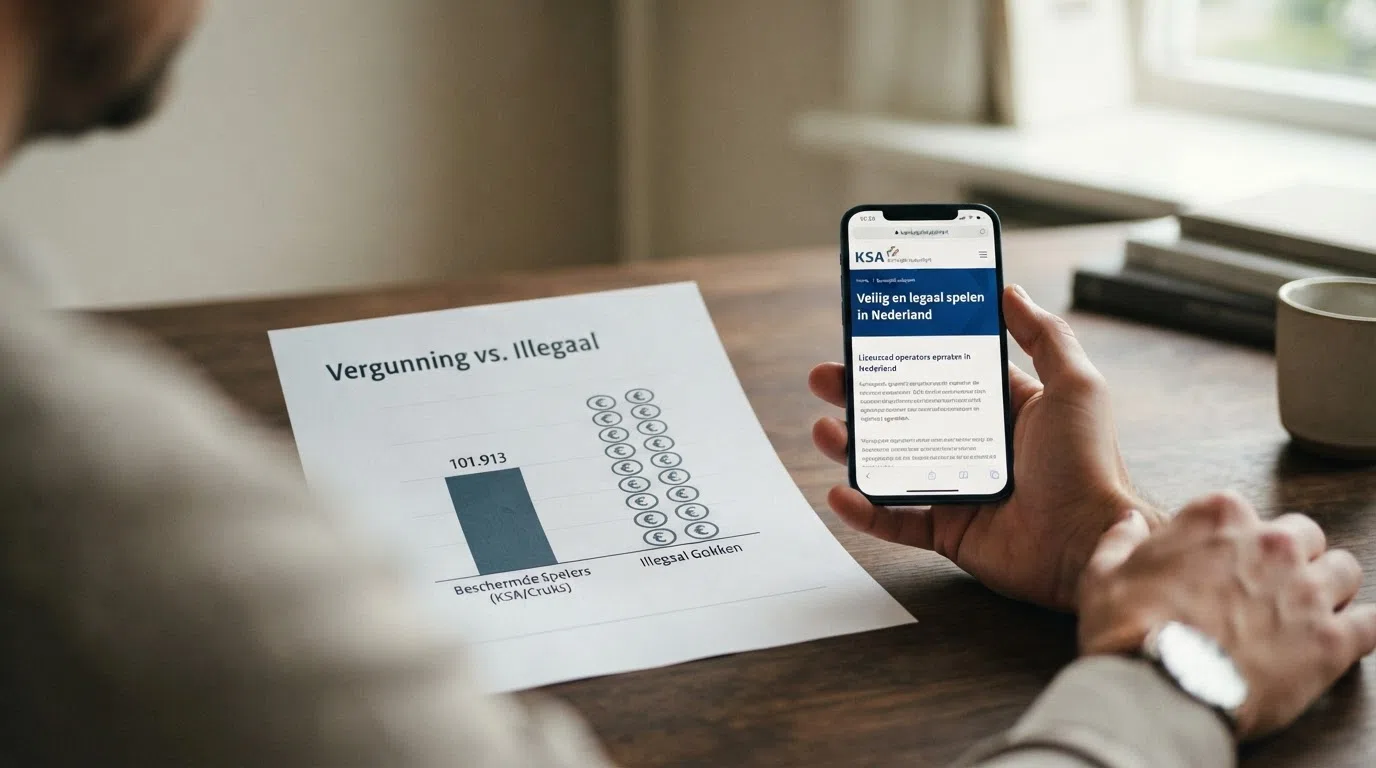 Een visuele weergave van het Cruks-logo of een screenshot van de KSA-vergunningenregister-pagina, naast een waarschuwingssymbool