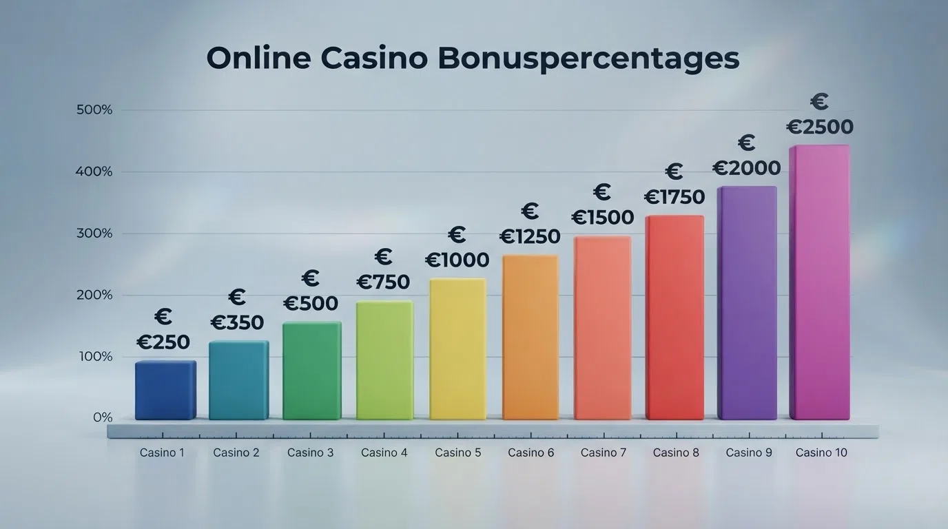 Een overzichtelijke rangschikking van casino-logo's met daaronder hun bonuspercentages en sterbeoordelingen