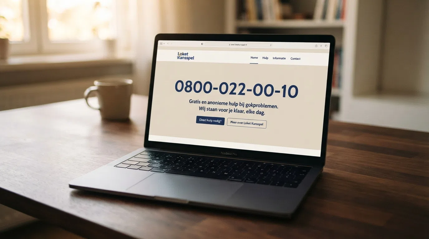 De homepage van loketkansspel.nl met het telefoonnummer 0800-022-00-10 prominent in beeld