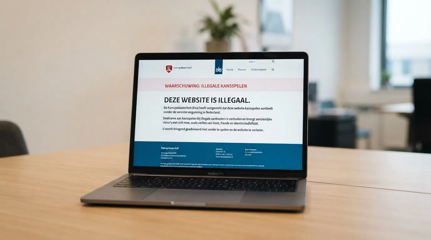 Een waarschuwingspagina van de Kansspelautoriteit die een geblokkeerde illegale goksite toont