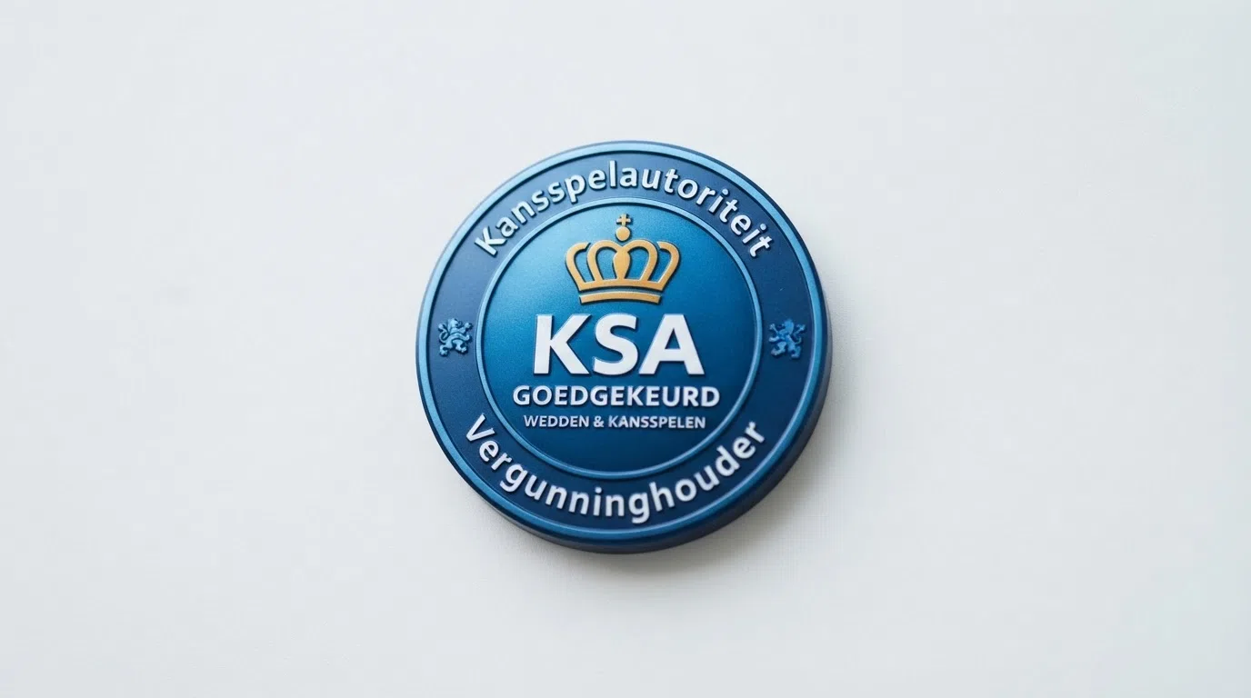Het officiele KSA-keurmerk voor legale online kansspelen in Nederland op een witte achtergrond