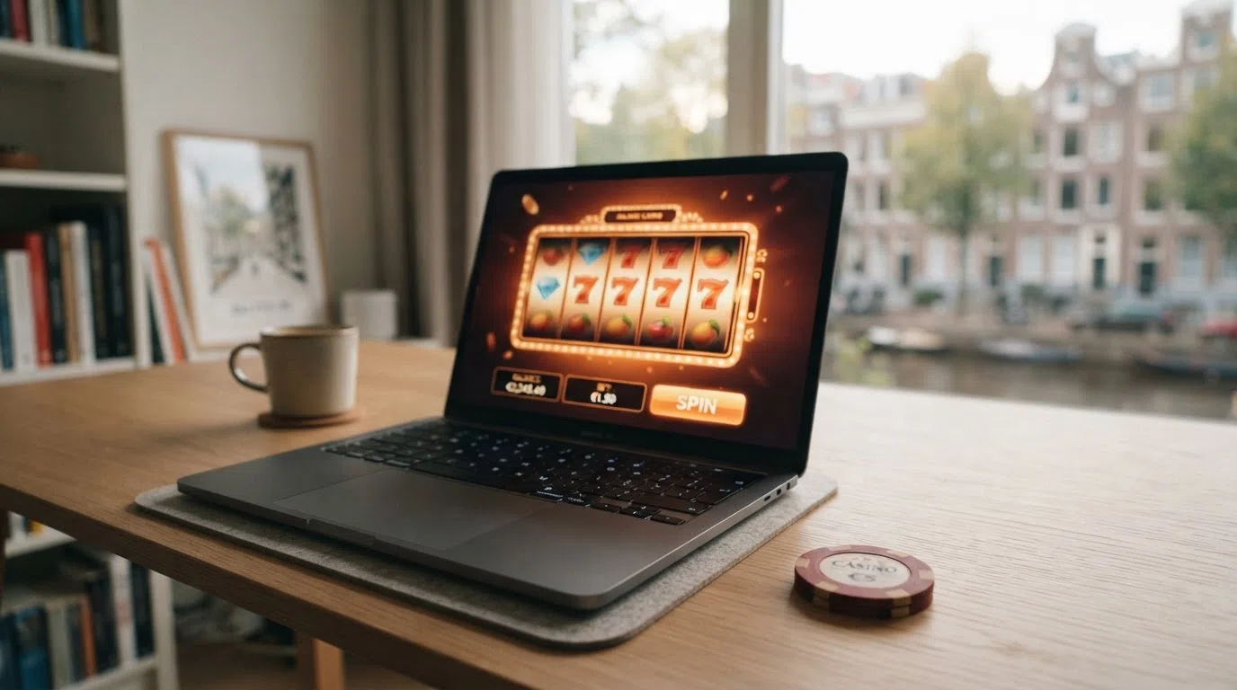 Tien Nederlandse online casino's in een rij met hun welkomstbonus, inzetvereiste, free spins en spelaanbod naast elkaar